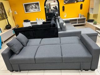 Sofá Cama Gris con Arcón y Cojines