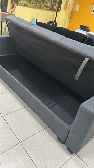 Sofá Cama Gris con Arcón y Cojines