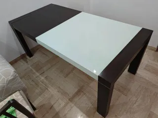 Mesa de comedor extensible madera y cristal