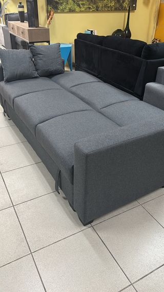 Sofá Cama Gris con Arcón y Cojines