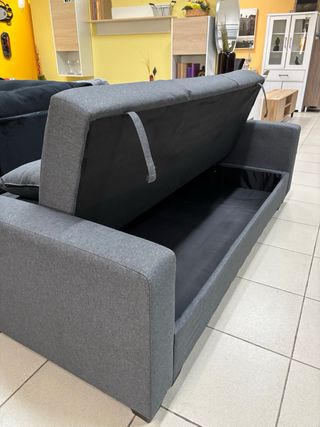 Sofá Cama Gris con Arcón y Cojines