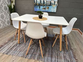 Mesa Comedor Blanca 120cm + 4 Sillas