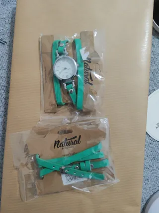 Reloj Natural Pulsera Verde y Plata