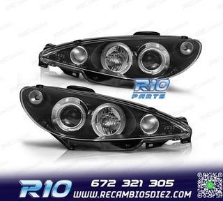 FAROS PEUGEOT 206 98-08 OJOS ANGEL CCFL FONDO NEGRO H4 OEM