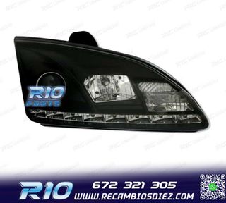 FAROS PARA FORD FOCUS 04-08 LUZ DIURNA REAL FONDO NEGRO