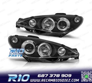 FAROS PEUGEOT 206 98-08 OJOS ANGEL CCFL FONDO NEGRO H4 OEM