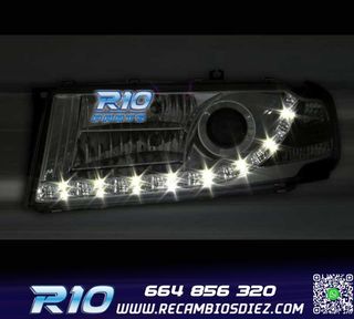 FAROS PARA SKODA OCTAVIA 01-04 LUZ DIURNA LED FONDO CROMO