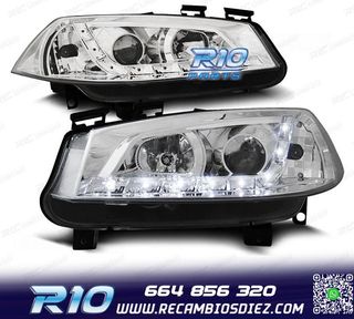 FAROS RENAULT MEGANE 02-05 LUZ DIURNA LED FONDO CROMO