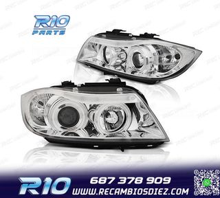FAROS BMW E90 E91 05-08 OJOS ANGEL CCFL FONDO CROMO