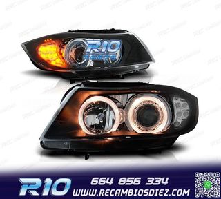 FAROS BMW E90 91 05-08 OJOS ANGEL HALOGENO + LED FONDO NEGRO