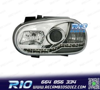 FAROS VOLKSWAGEN VW GOLF 4 LUZ DIURNA LED FONDO CROMO