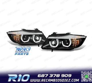 FAROS BMW E90 E91 05-08 OJOS ANGEL LED 3D FONDO NEGRO