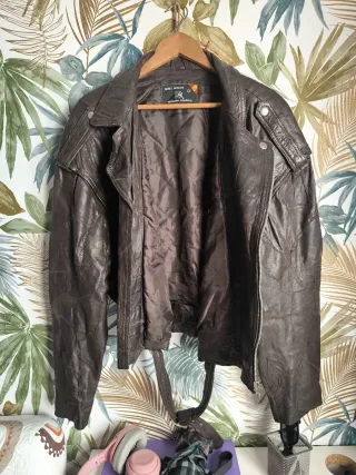 Chaqueta de cuero marrón hombre