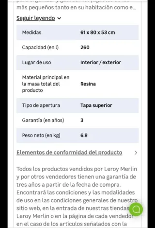 Baúl de resina Leroy Merlin 61x80x53cm