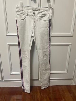 Pantalón blanco Zara Talla 36 con franja lateral