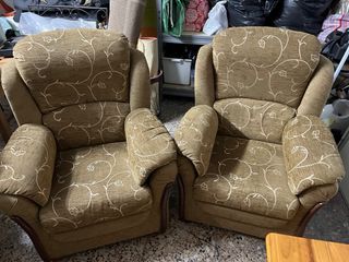 Juego de sillones tela y madera