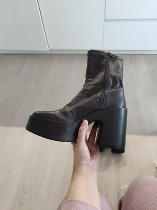 Botines Zara Tacón Plataforma Marrón T.38