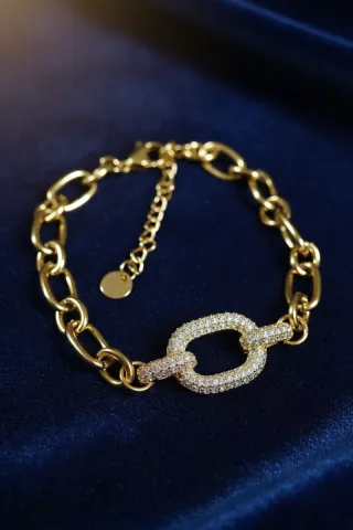 Pulsera eslabones dorados con circonitas