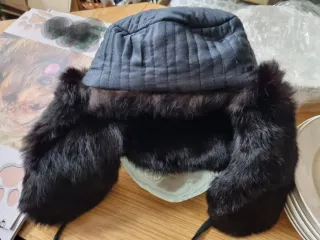 Gorro estilo aviador piel negro/marrón