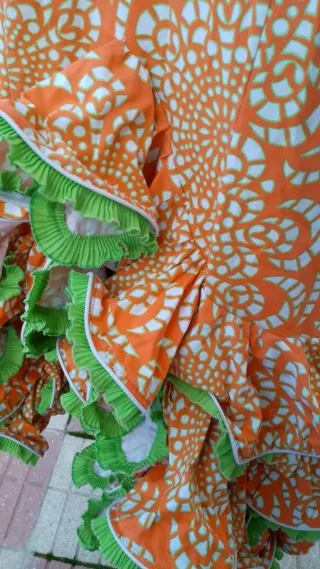 Traje de Flamenca Naranja y Verde