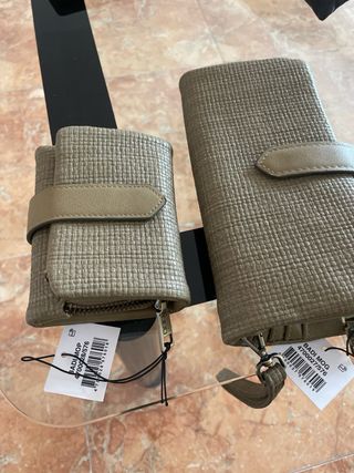 Monederos piel beige/verde oliva