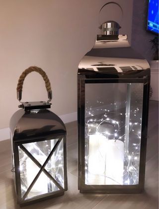 Coppia Lanterne Vetro e Metallo Argento