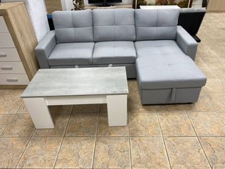 Sofá Cama Chaise Longue + Mesa Centro Elevable