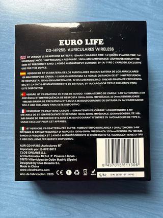 Auriculares Bluetooth 5.0 Euro Life Negros