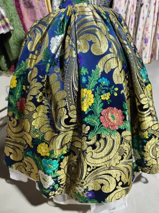 Falda Fallera Brocada Azul y Dorado