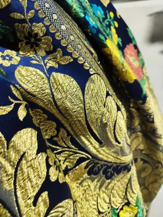 Falda Fallera Brocada Azul y Dorado