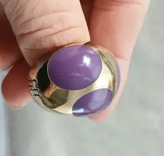 Anillo CH Plata 925 Baño Oro detalles moradas