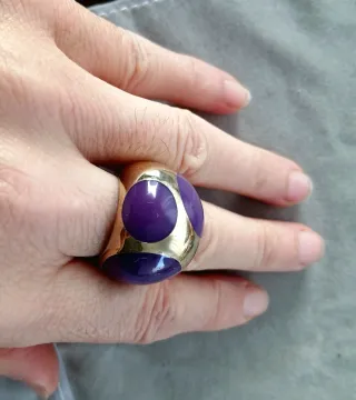 Anillo CH Plata 925 Baño Oro detalles moradas