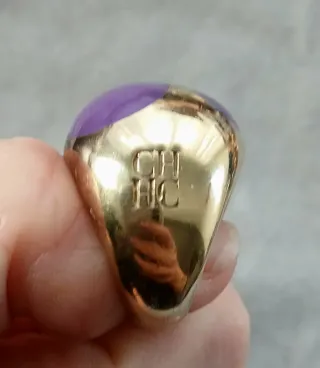 Anillo CH Plata 925 Baño Oro detalles moradas