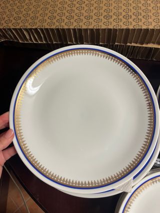 Set x6 persone piatti porcellana Bohême blu e oro