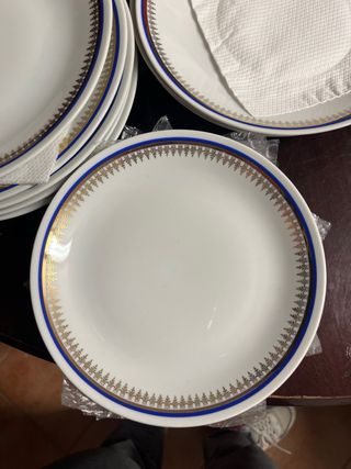 Set x6 persone piatti porcellana Bohême blu e oro