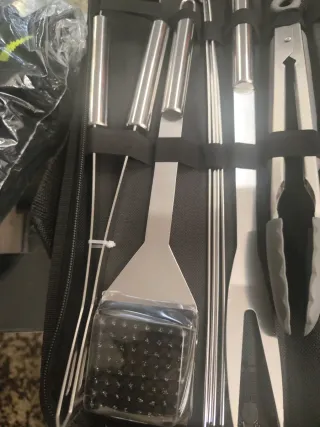 Set Utensilios Barbacoa Negro y Plata