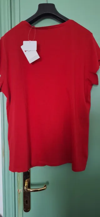 T-shirt rossa con stampa Peaceful Soul puro cotone