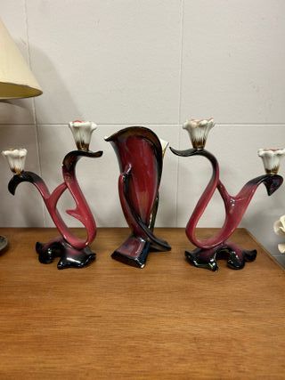 Juego Candelabros y Jarrón Vintage