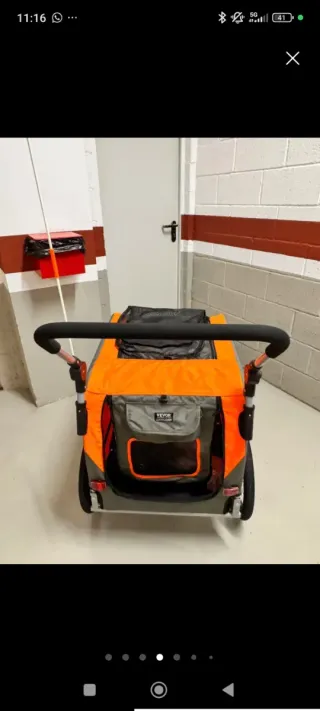 Carrito para mascotas gris y naranja