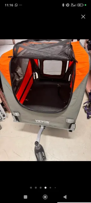 Carrito para mascotas gris y naranja