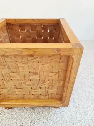 Cajon / Macetero de pino melis. Vintage, 70s.
