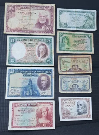 Lote 9 Billetes Españoles Pesetas