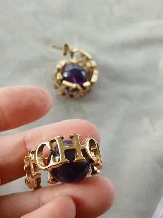 Pendientes CH Plata 925 Baño Oro y Amatistas