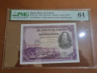Billete 50 Pesetas 1928 Banco de España PMG 64 EPQ