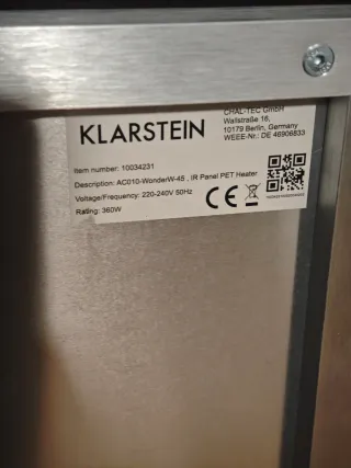 Panel calefactor infrarrojo Klarstein 360W