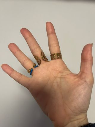 Conjunto 3 Anillos Acero Dorado Turquesa