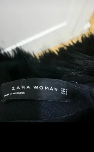 Abrigo Zara Negro con Capucha y Pelo