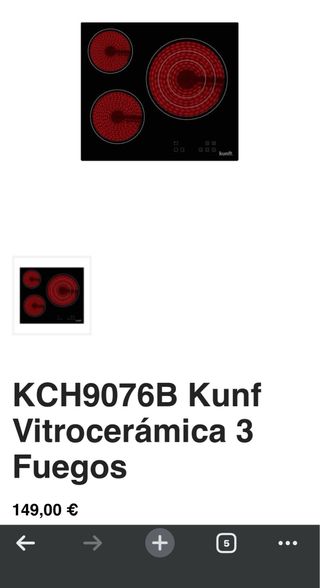 Placa vitrocerámica Kunft nueva sin estrenar