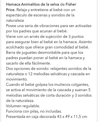 Hamaca Fisher Price Animalitos Selva