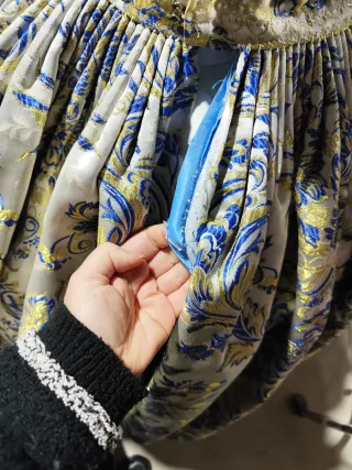 Falda Fallera Brocada Azul y Dorado